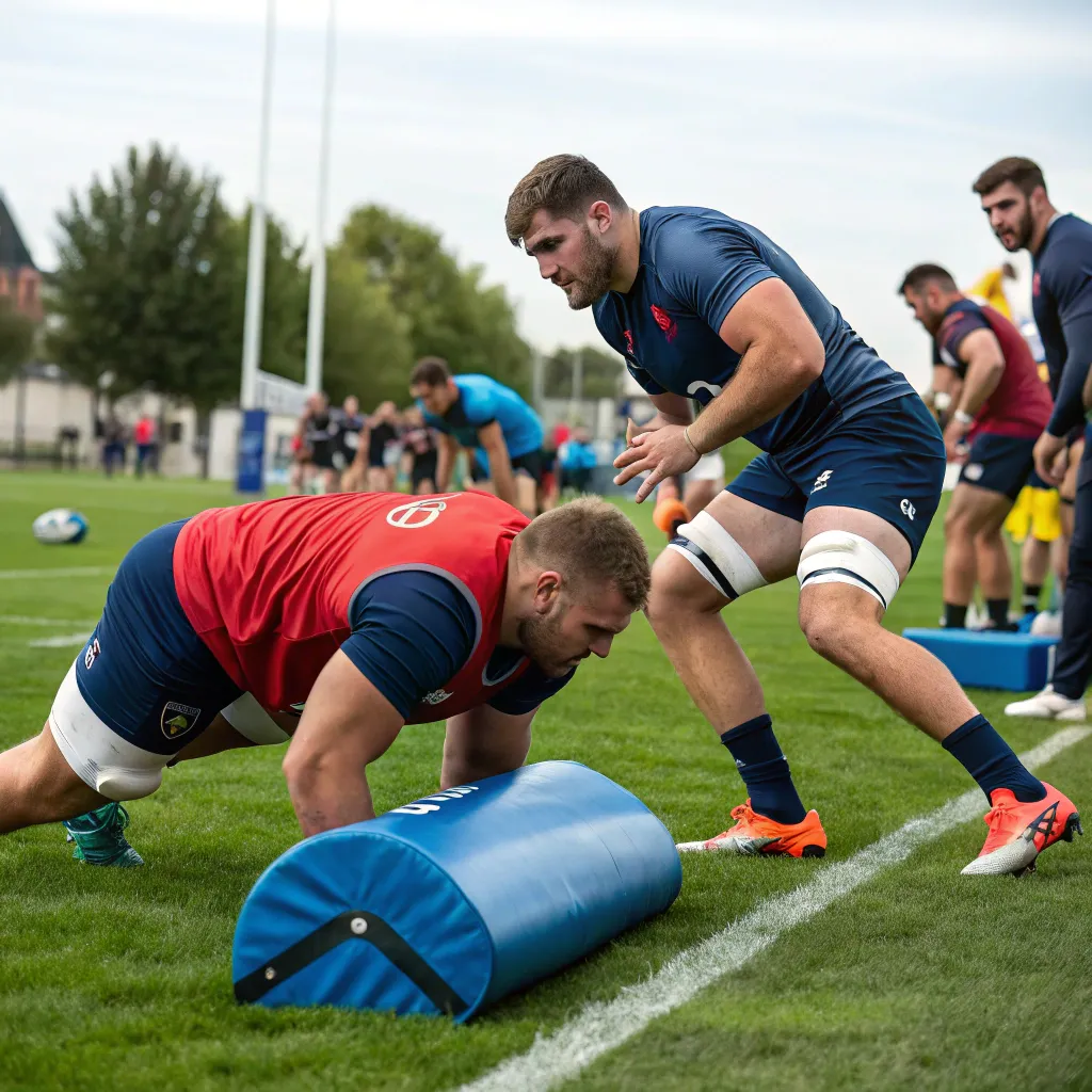 Rugby players in training session